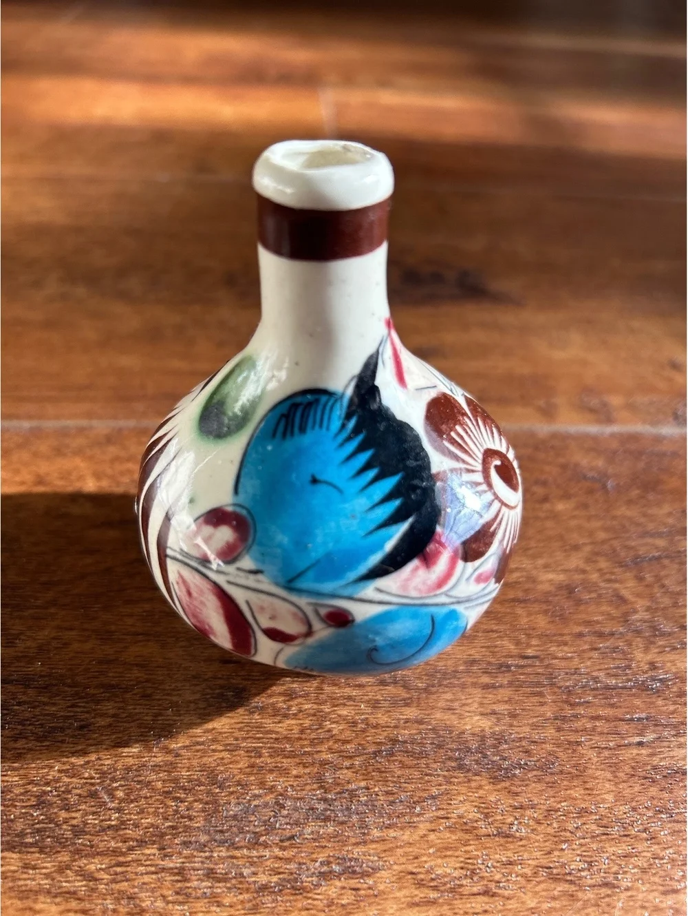 Hand-Painted Mexican Ceramic Bud Vase with Floral Design